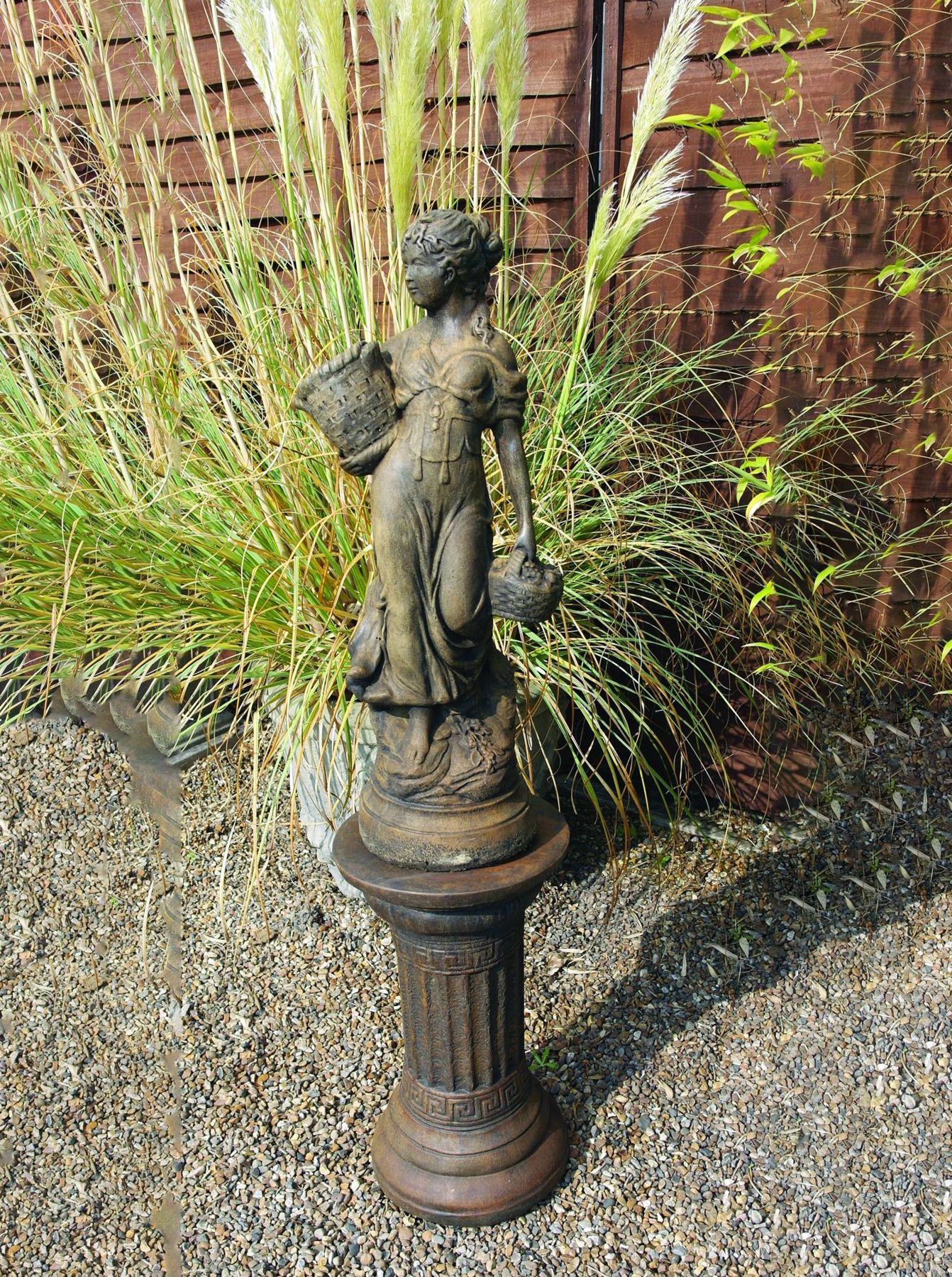 Country Girl Garden Statue in Umber