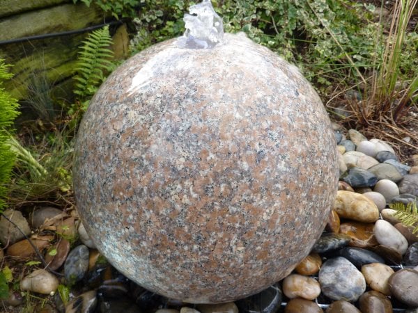 Pink Polished Granite Sphere Water Feature