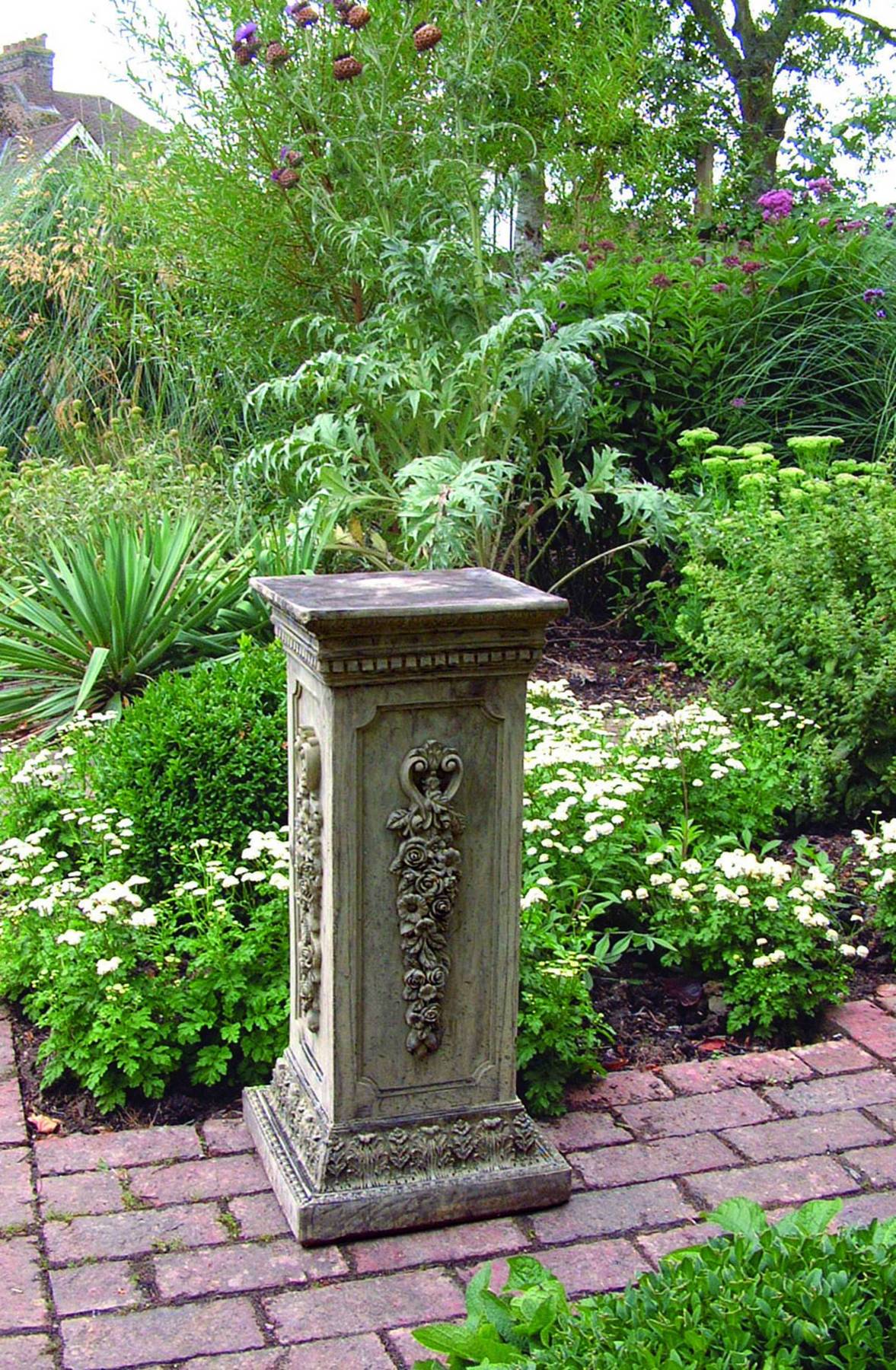 Floral Stone Garden Pedestal