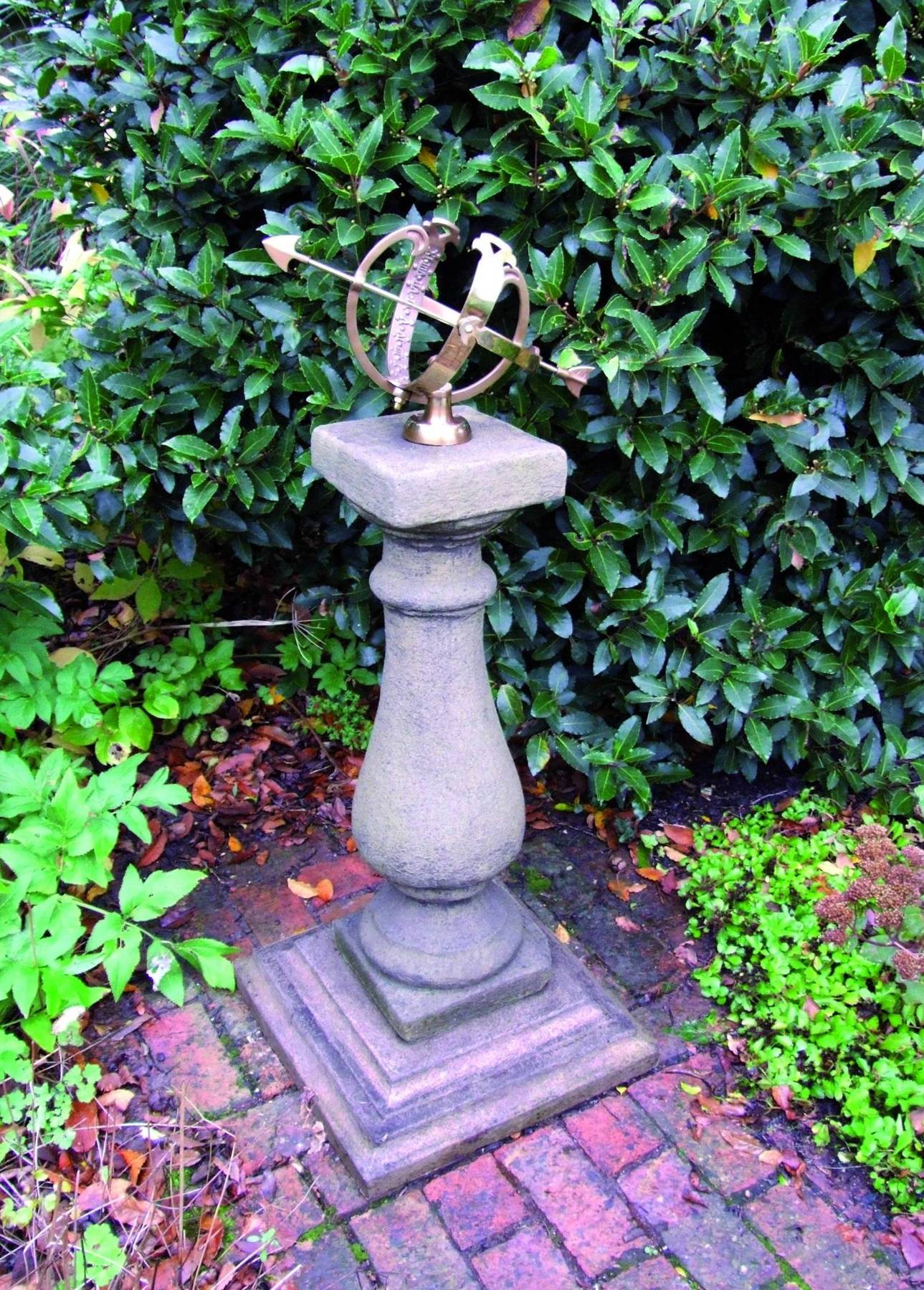 Medium Armillary on Baluster Stone Garden Pedestal
