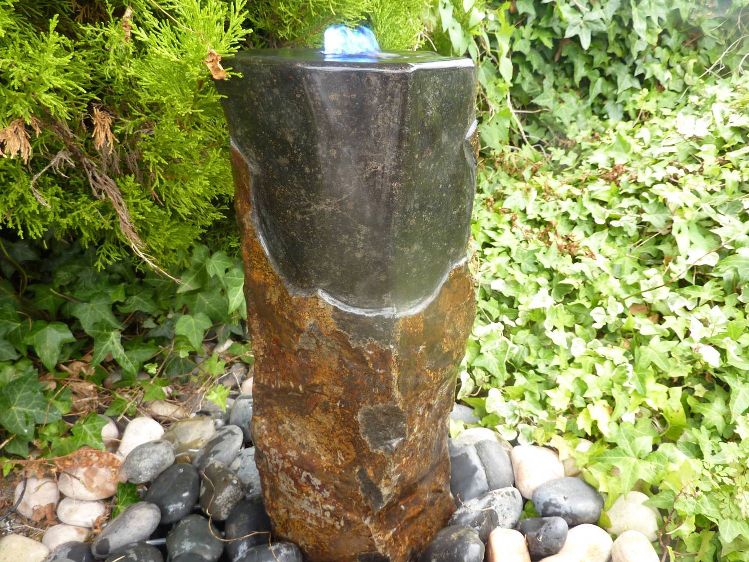 Large Polished Basalt Column Water Feature with Plinth