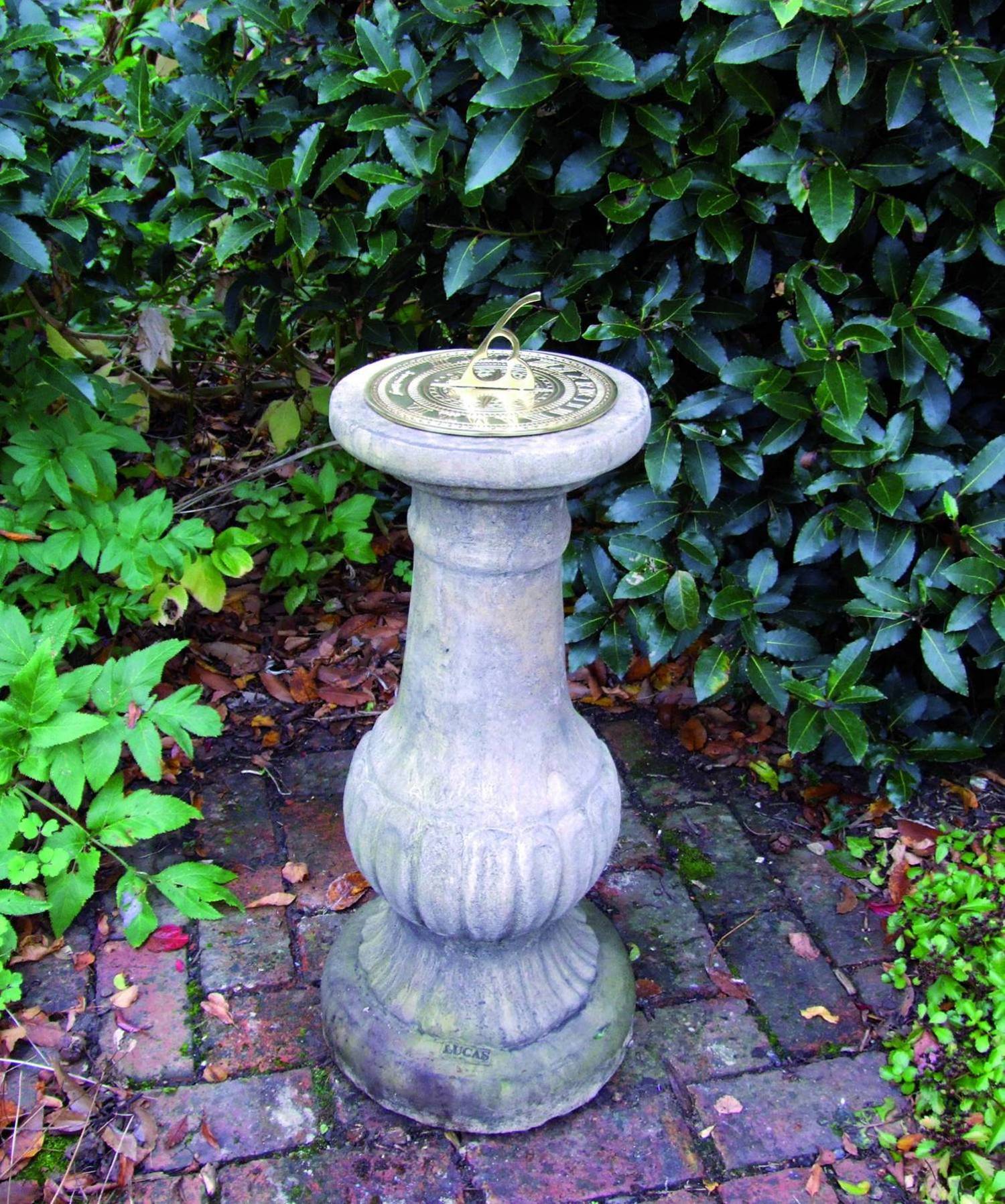 Brass Sundial on Victorian Stone Garden Pedestal